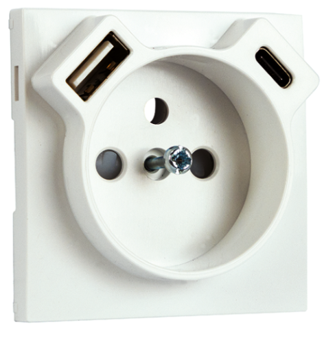 Tapa para Base Francesa + USB Tipo A y Tipo C