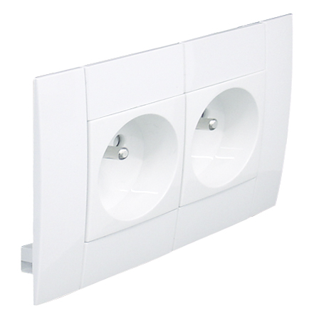 Prise Double de Courant Française Modulaire avec Protection pour Couvercles L75 - 4 Modules