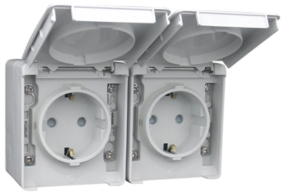 Prise Double de Courant Schuko Horizontale avec Protection