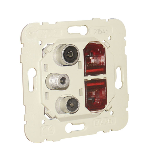 Prise Mixte R - TV - SAT - 2xRJ45 Cat. 6 UTP Étoile